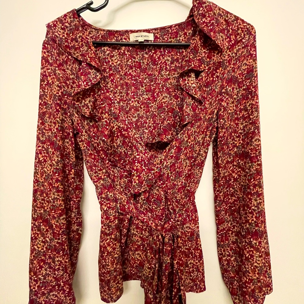 Max Studio ruffle wrap shirt